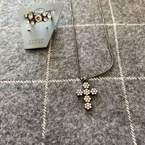 Rhinestone  Cross Necklace and Ring Set by Danish brand Pilgrim
